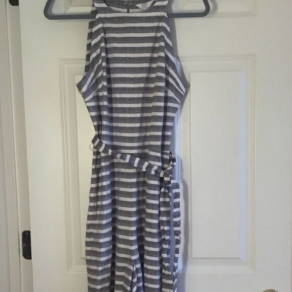 NWT Crown&Ivy Navy & White Striped Jumpsuit Sz 12 - Picture 1 of 9